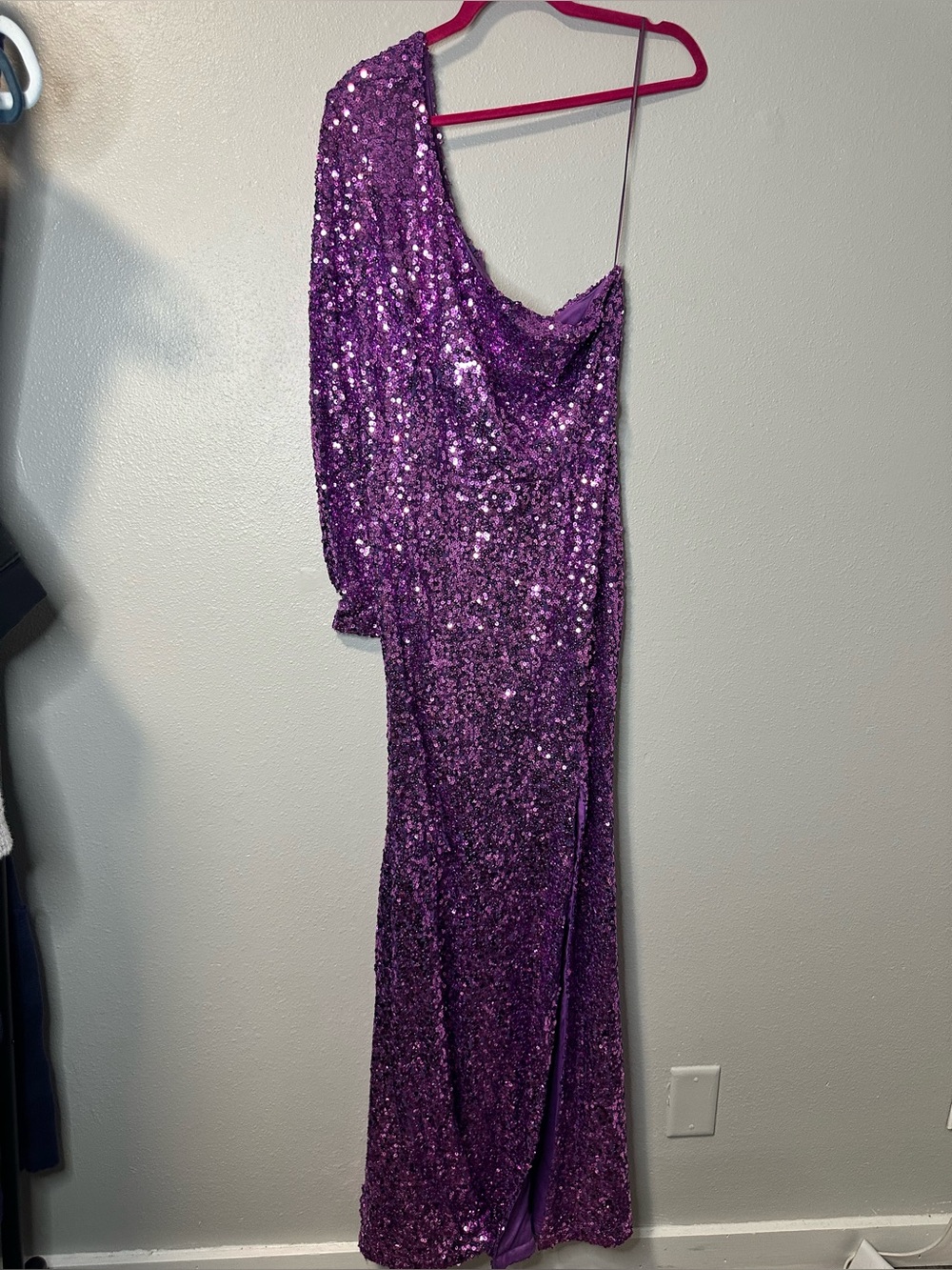 Purple Sequin Homecoming Dress One Shoulder Slit Formal Prom Gala Gown